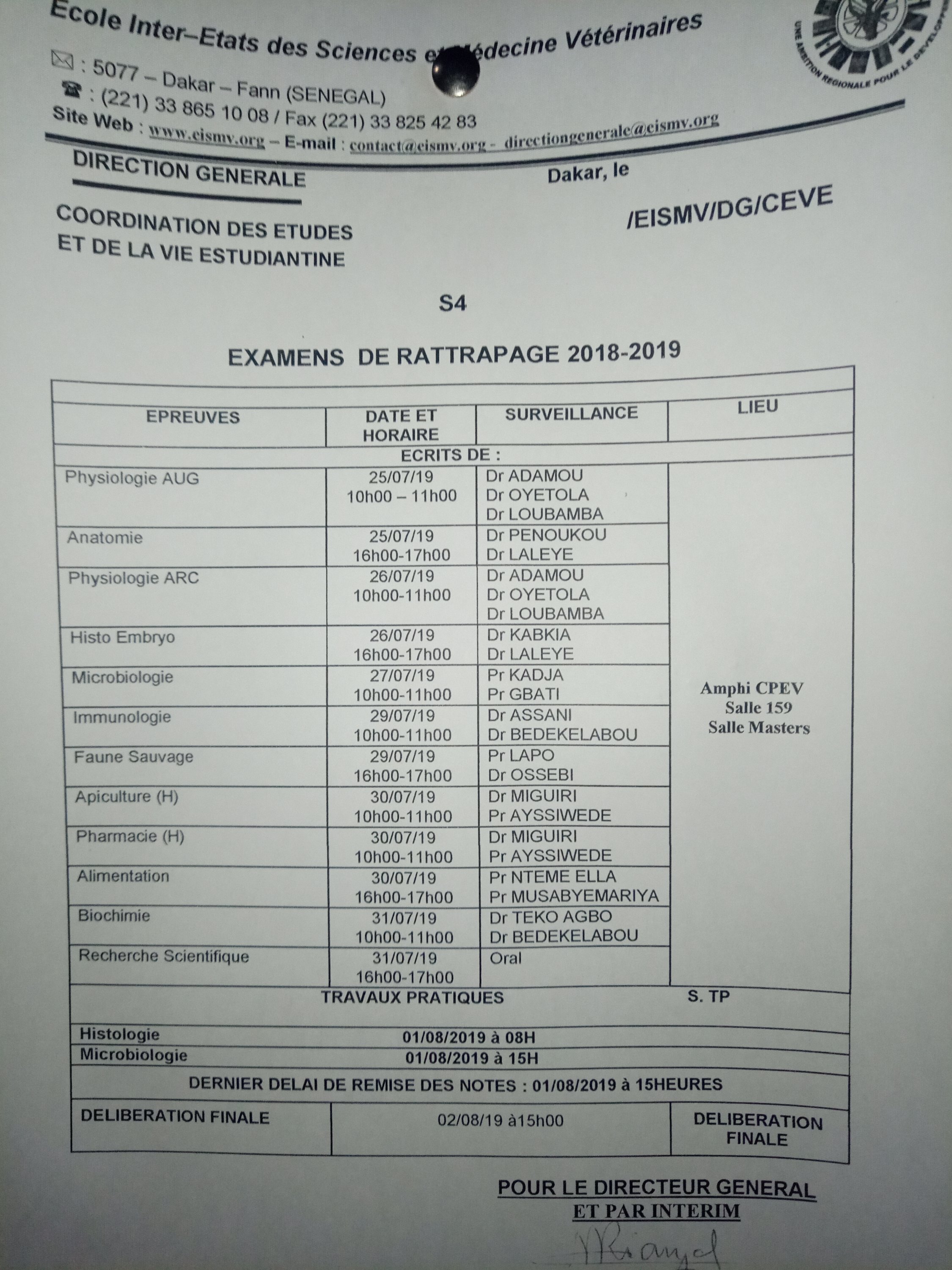 Examens de rattrapage S4 2018-2019